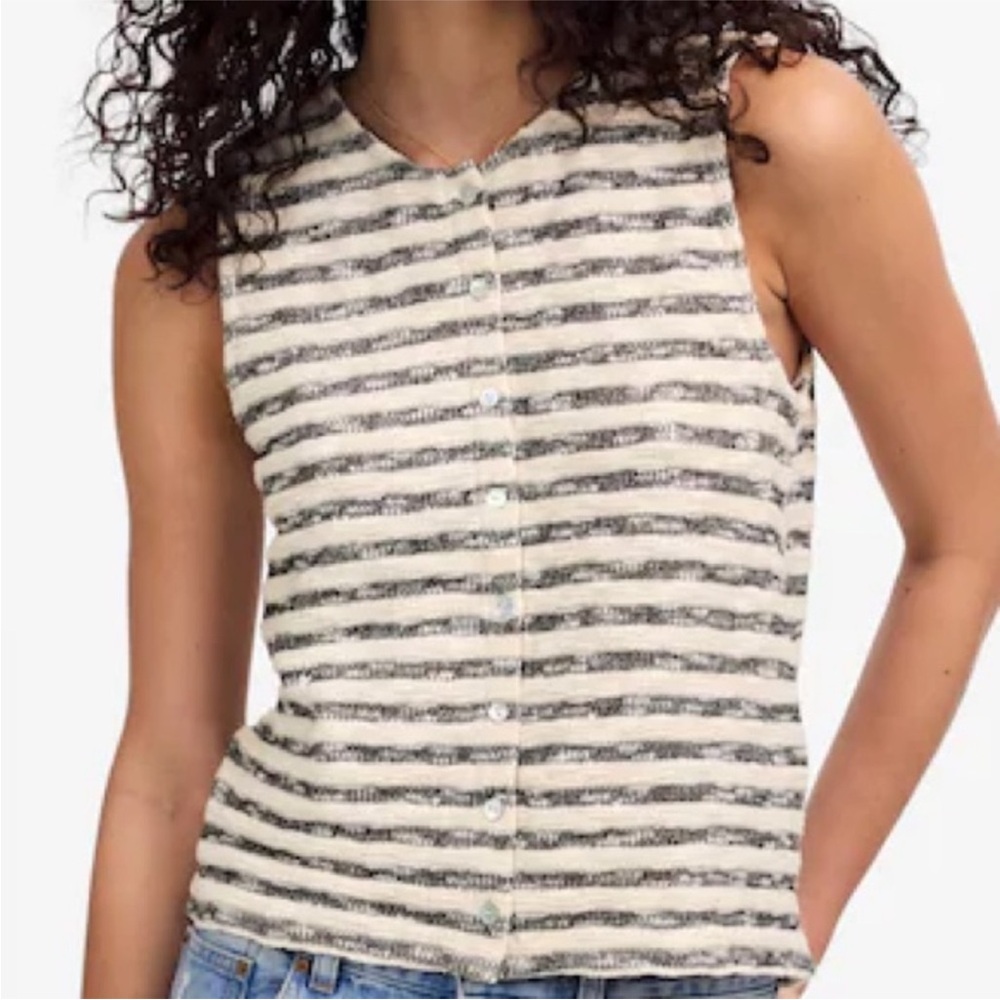 Madewell NWT Crewneck Sweater Vest in Stripe Size Small Color: Natural